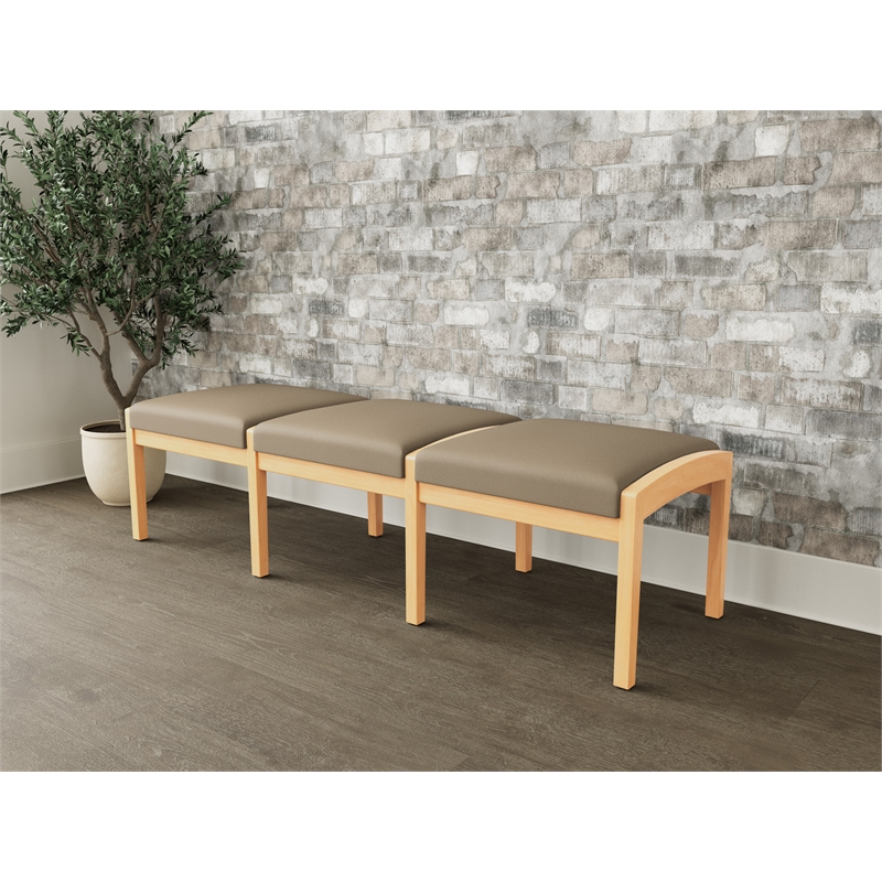 Lesro Industries Wood Waiting Reception 3 Seat Bench Wood Frame in Brown