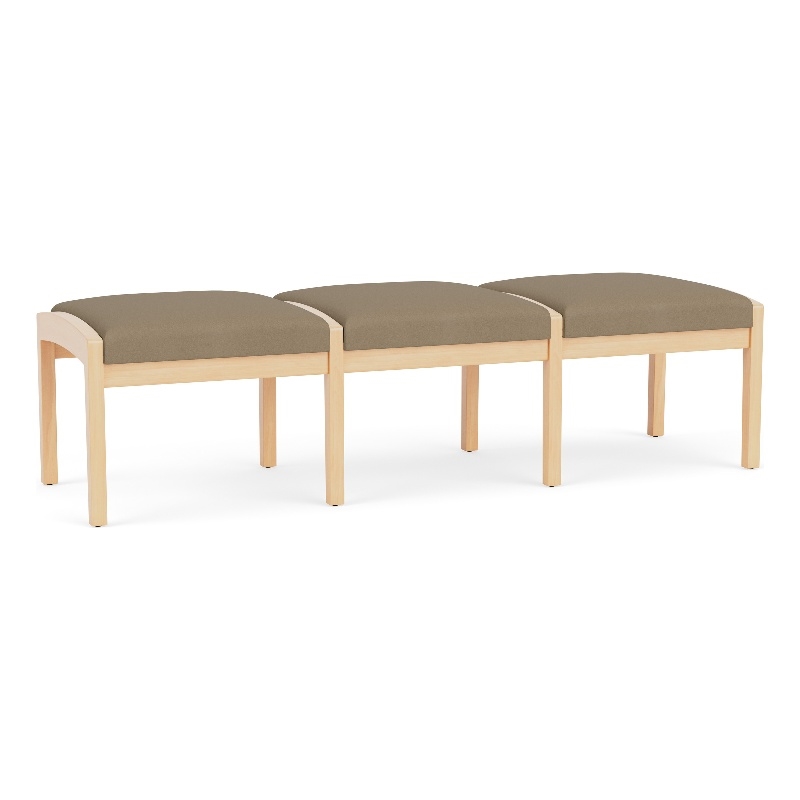 Lesro Industries Wood Waiting Reception 3 Seat Bench Wood Frame in Brown