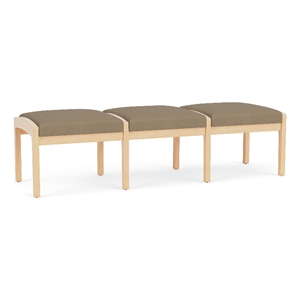 Lesro Industries Wood Waiting Reception 3 Seat Bench Wood Frame in Brown