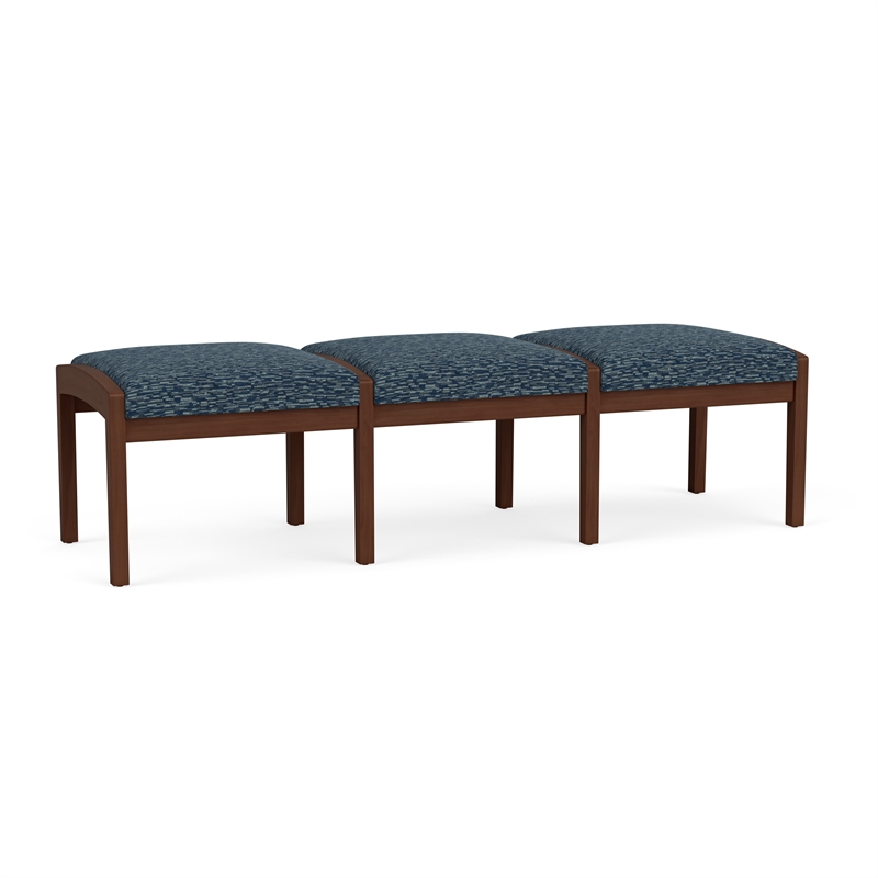 Lesro Industries Wood Waiting Reception 3 Seat Bench Wood Frame in Blue