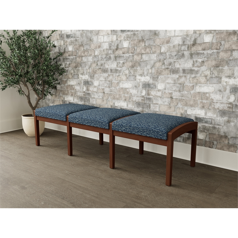 Lesro Industries Wood Waiting Reception 3 Seat Bench Wood Frame in Blue