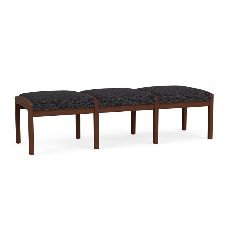 Lesro Industries Wood Waiting Reception 3 Seat Bench Wood Frame in Black