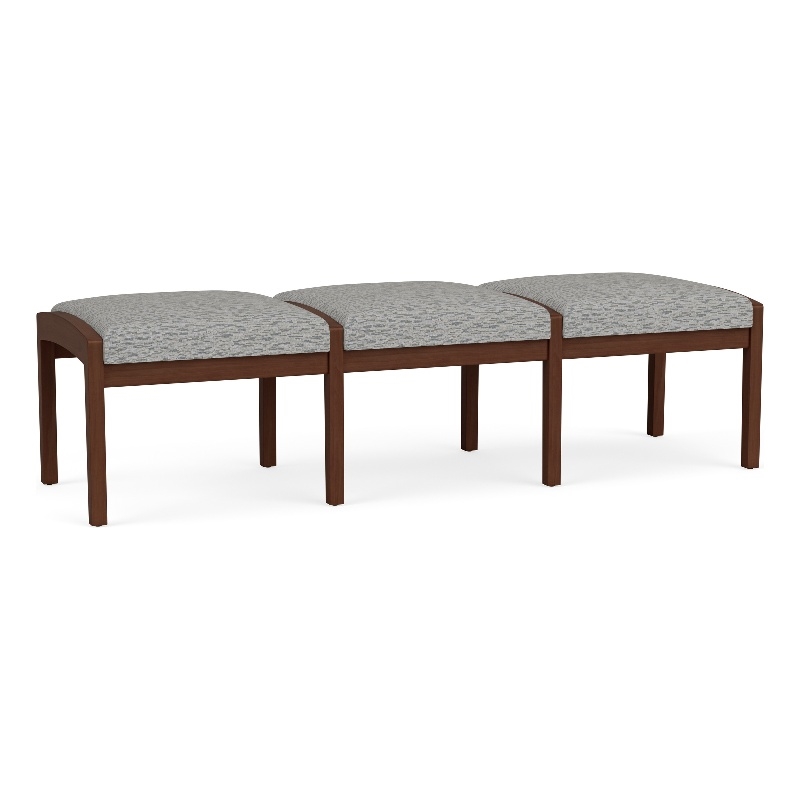 Lesro Industries Wood Waiting Reception 3 Seat Bench Wood Frame in Gray