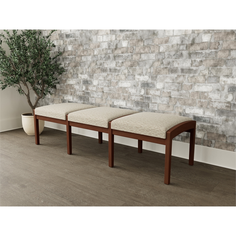 Lesro Industries Wood Waiting Reception 3 Seat Bench Wood Frame in Brown