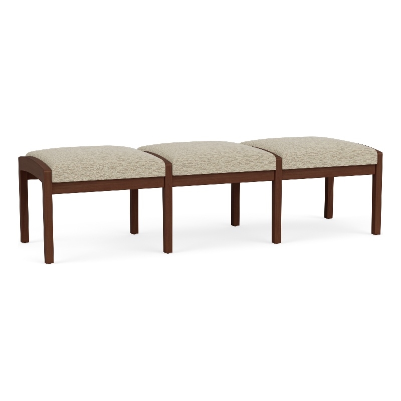Lesro Industries Wood Waiting Reception 3 Seat Bench Wood Frame in Brown