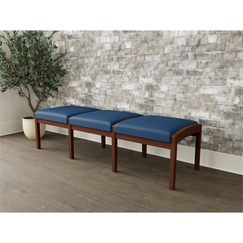 Lesro Industries Wood Waiting Reception 3 Seat Bench Wood Frame in Blue