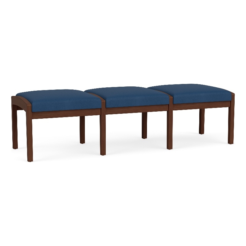 Lesro Industries Wood Waiting Reception 3 Seat Bench Wood Frame in Blue