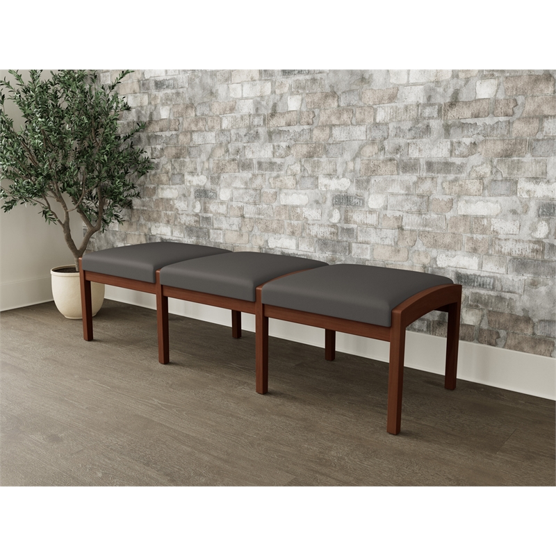 Lesro Industries Wood Waiting Reception 3 Seat Bench Wood Frame in Gray