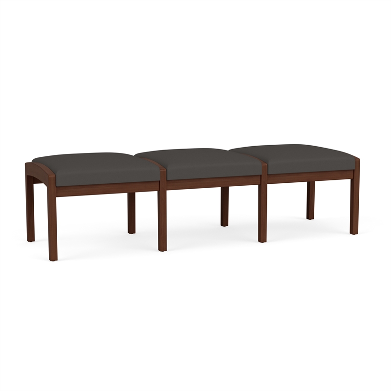 Lesro Industries Wood Waiting Reception 3 Seat Bench Wood Frame in Gray