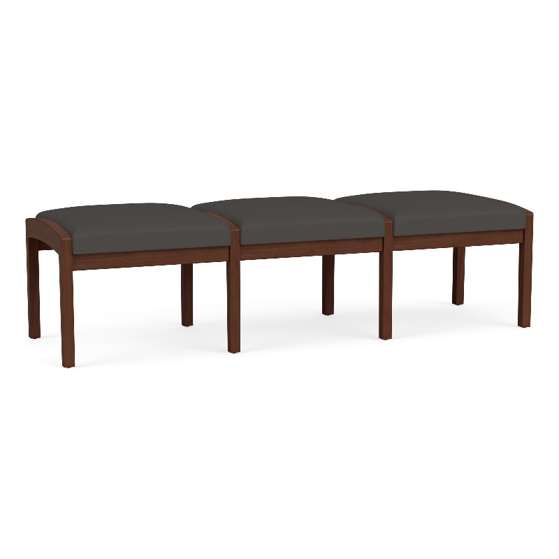 Lesro Industries Wood Waiting Reception 3 Seat Bench Wood Frame in Gray