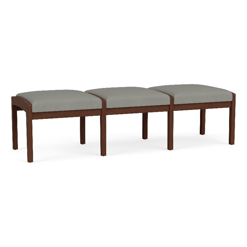 Lesro Industries Wood Waiting Reception 3 Seat Bench Wood Frame in Gray
