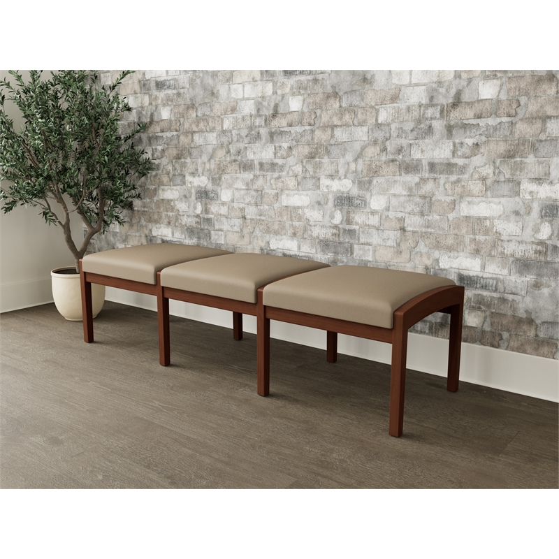 Lesro Industries Wood Waiting Reception 3 Seat Bench Wood Frame in Brown