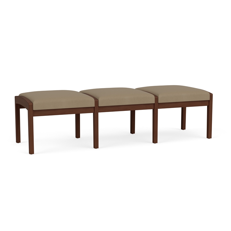 Lesro Industries Wood Waiting Reception 3 Seat Bench Wood Frame in Brown