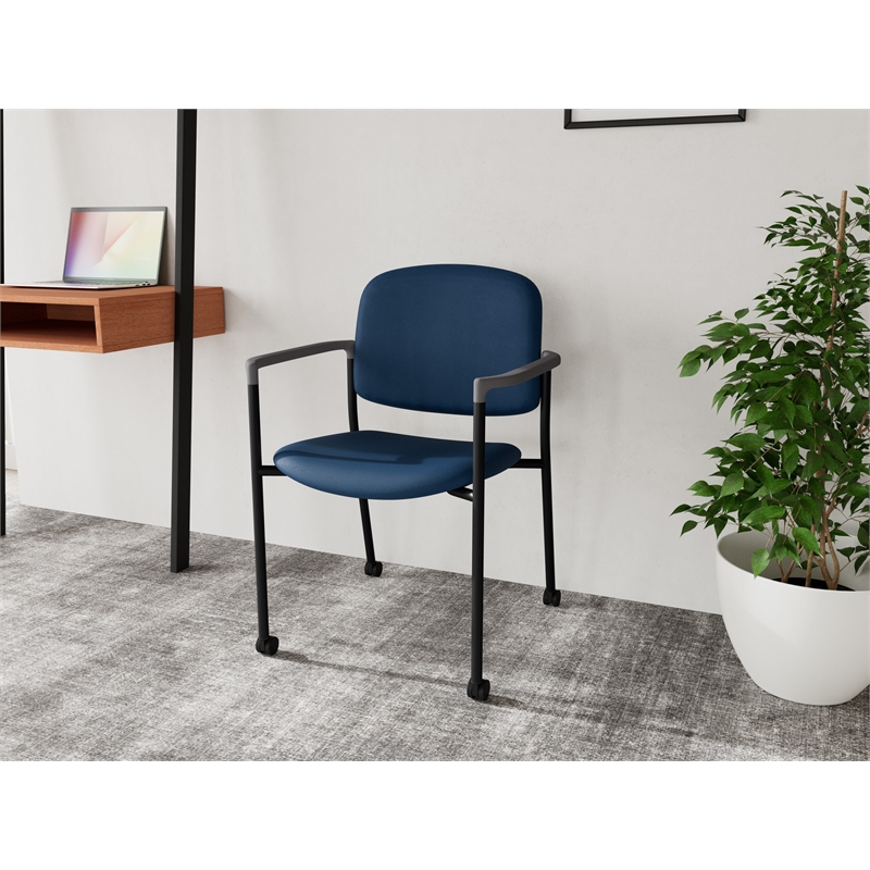 Lesro Vancouver Upholstered Reception Chair with Casters in Blue (Set of 2)