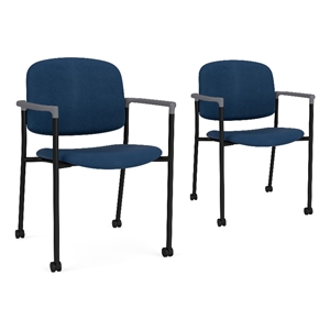 Lesro Vancouver Upholstered Reception Chair with Casters in Blue (Set of 2)