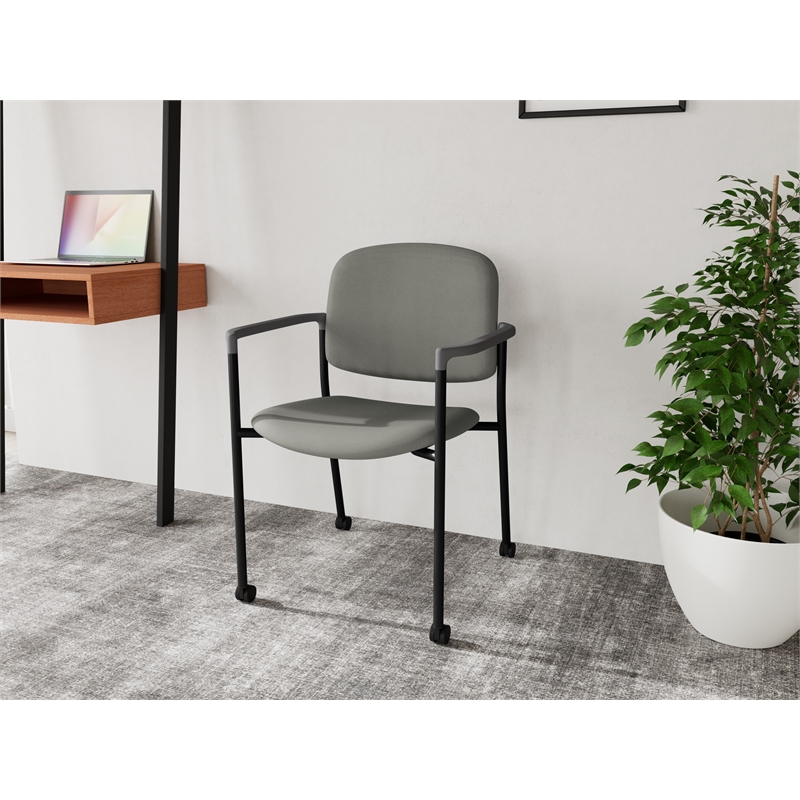 Lesro Vancouver Upholstered Reception Chair with Casters in Gray (Set of 2)