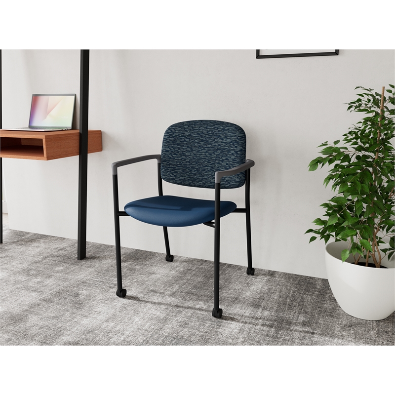 Lesro Vancouver Upholstered Reception Chair with Casters in Blue (Set of 2)