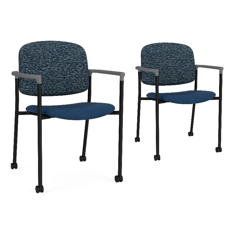 Lesro Vancouver Upholstered Reception Chair with Casters in Blue (Set of 2)