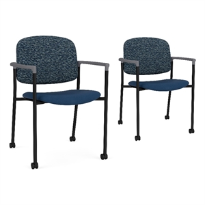 Lesro Vancouver Upholstered Reception Chair with Casters in Blue (Set of 2)
