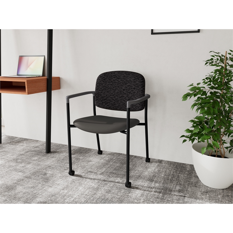Lesro Vancouver Upholstered Reception Chair with Caster in Gray (Set of 2)
