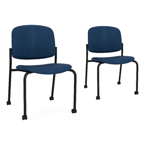 Lesro Vancouver Armless Reception Chair with Casters in Blue (Set of 2)