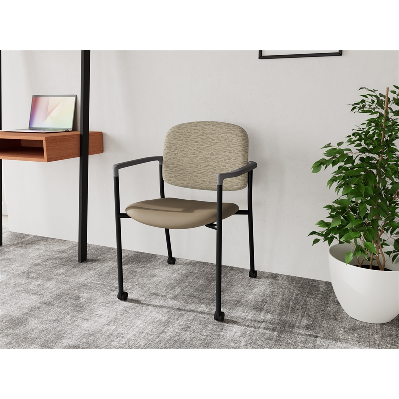 Lesro Vancouver Upholstered Reception Chair with Caster in Brown (Set of 2)