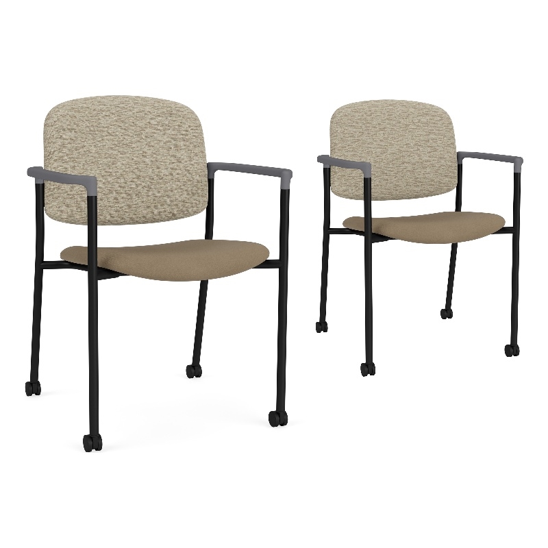 Lesro Vancouver Upholstered Reception Chair with Caster in Brown (Set of 2)