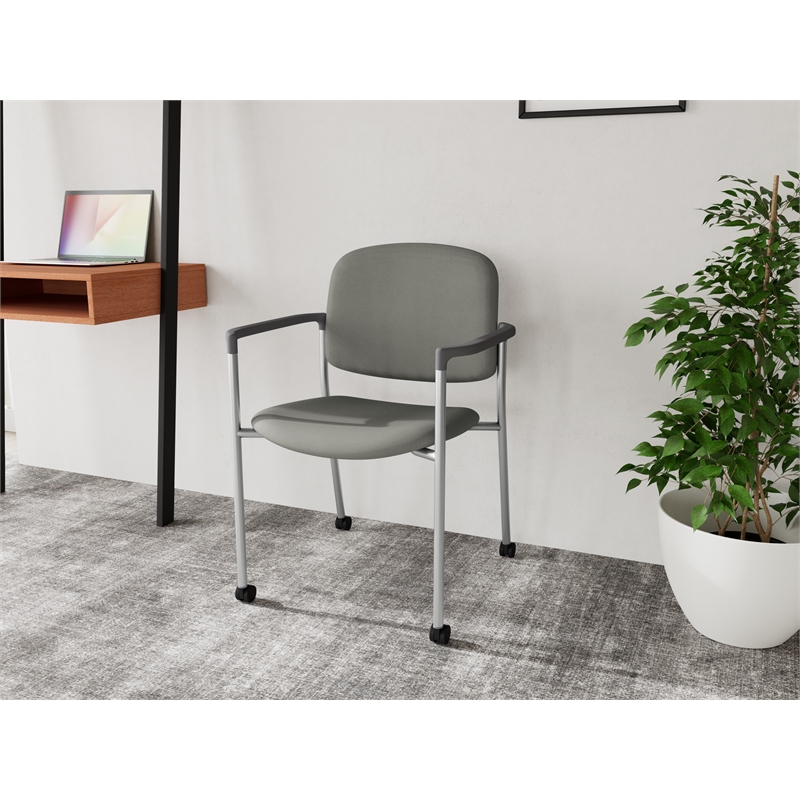 Lesro Vancouver Upholstered Reception Chair with Casters in Gray (Set of 2)