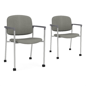 Lesro Vancouver Upholstered Reception Chair with Casters in Gray (Set of 2)