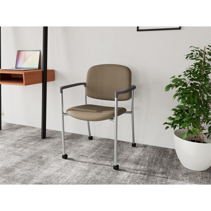 Lesro Vancouver Upholstered Reception Chair with Caster in Brown (Set of 2)