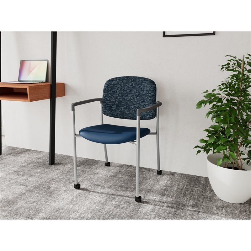 Lesro Vancouver Upholstered Reception Chair with Casters in Blue (Set of 2)