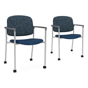 Lesro Vancouver Upholstered Reception Chair with Casters in Blue (Set of 2)
