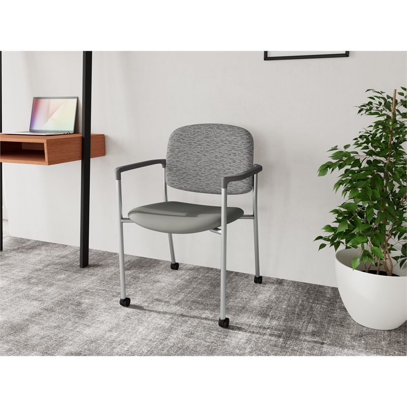 Lesro Vancouver Upholstered Reception Chair with Casters in Gray (Set of 2)