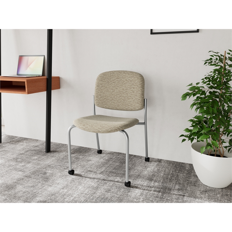 Lesro Vancouver Armless Reception Chair with Casters in Beige (Set of 2)