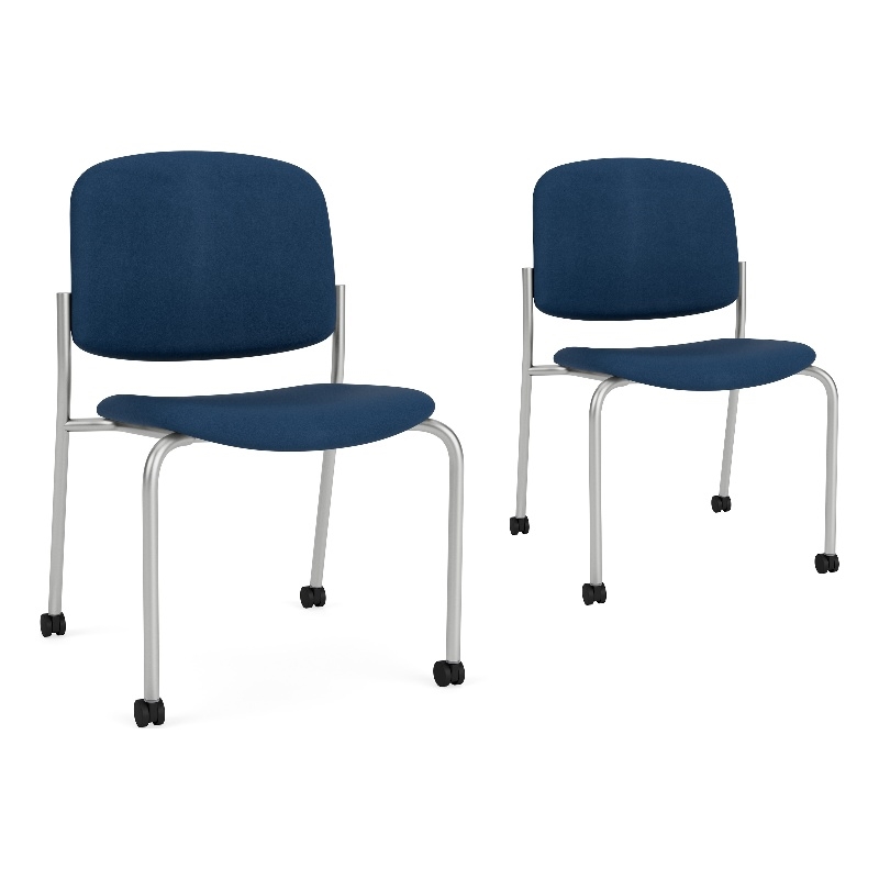 Lesro Vancouver Armless Reception Chair with Casters in Blue (Set of 2)