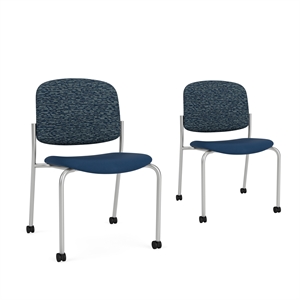 Lesro Vancouver Armless Reception Chair with Casters in Blue (Set of 2)