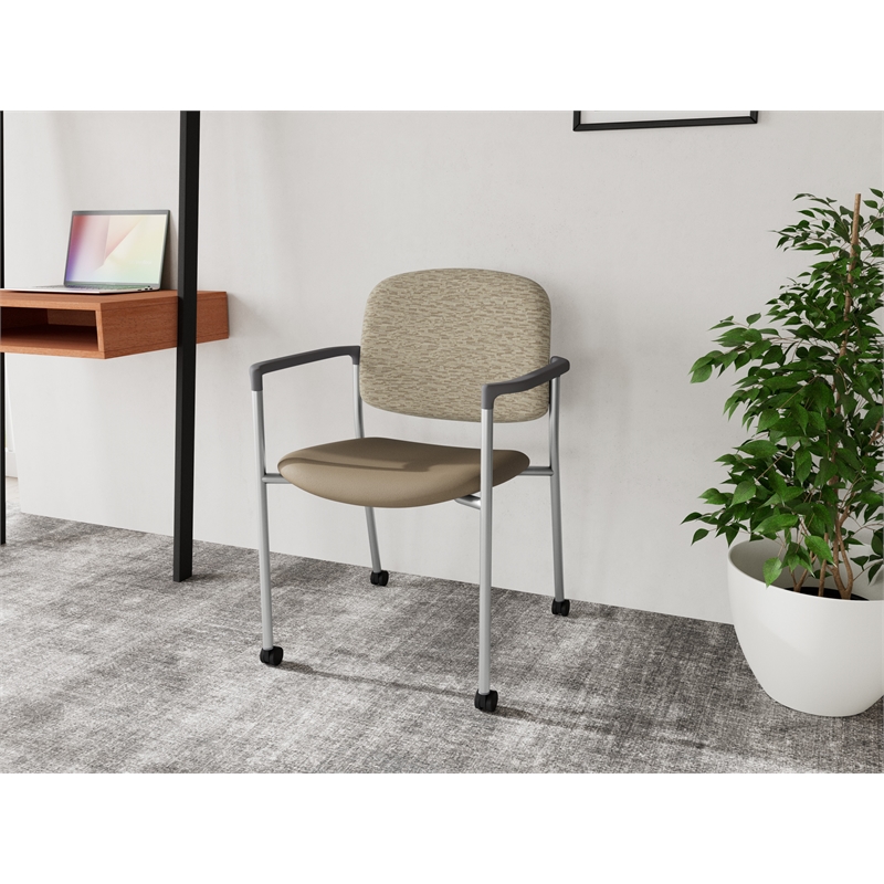 Lesro Vancouver Upholstered Reception Chair with Caster in Brown (Set of 2)
