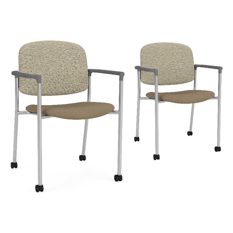 Lesro Vancouver Upholstered Reception Chair with Caster in Brown (Set of 2)