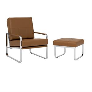 Studio Designs Home Allure 2-Piece Accent Chair and Ottoman Set in Caramel Brown