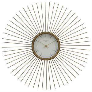 Studio Designs Home Mod 30&quot Round Retro Starburst Metal Wall Clock in Gold Brass