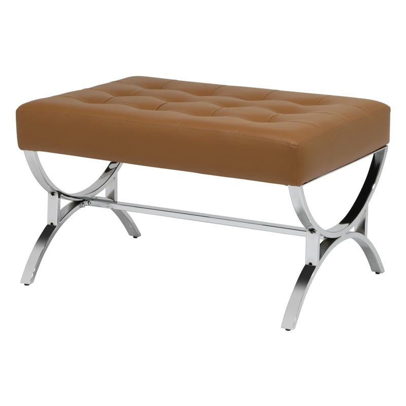 Studio Designs Home Newel Ottoman Blended Leather / Chrome Metal Frame / Caramel