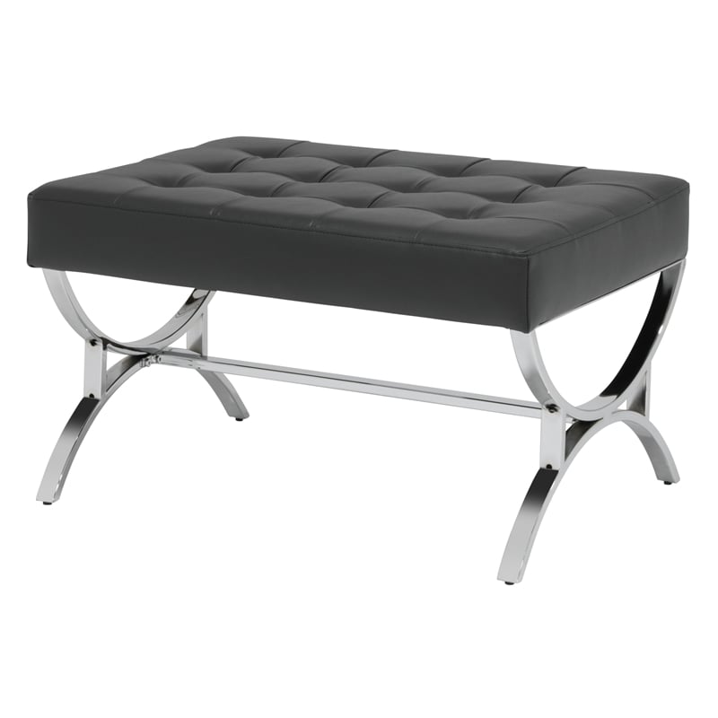 Studio Designs Home Newel Ottoman Blended Leather / Chrome Metal Frame / Black