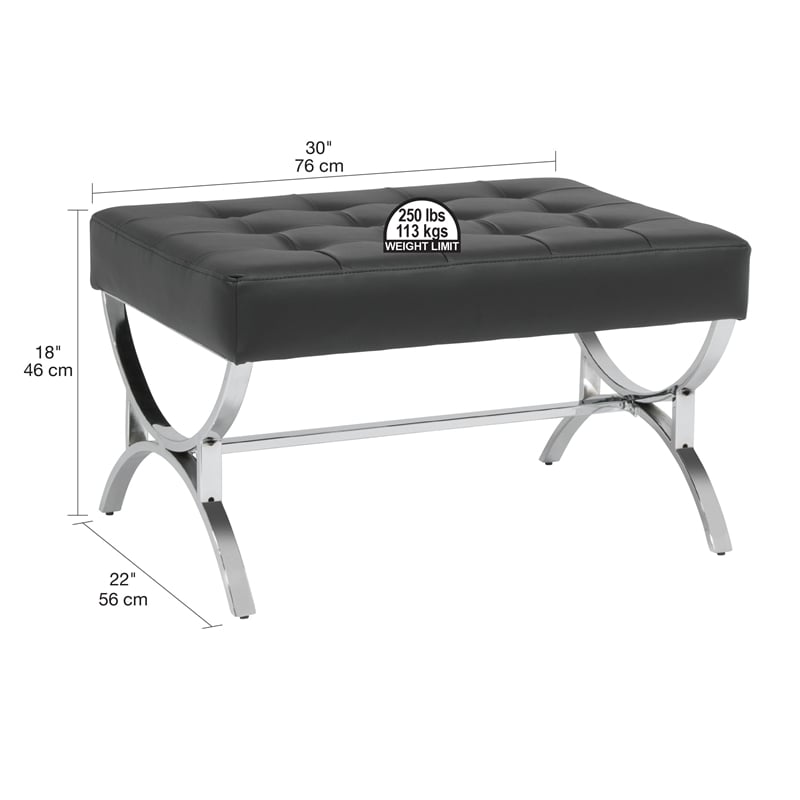 Studio Designs Home Newel Ottoman Blended Leather / Chrome Metal Frame / Black