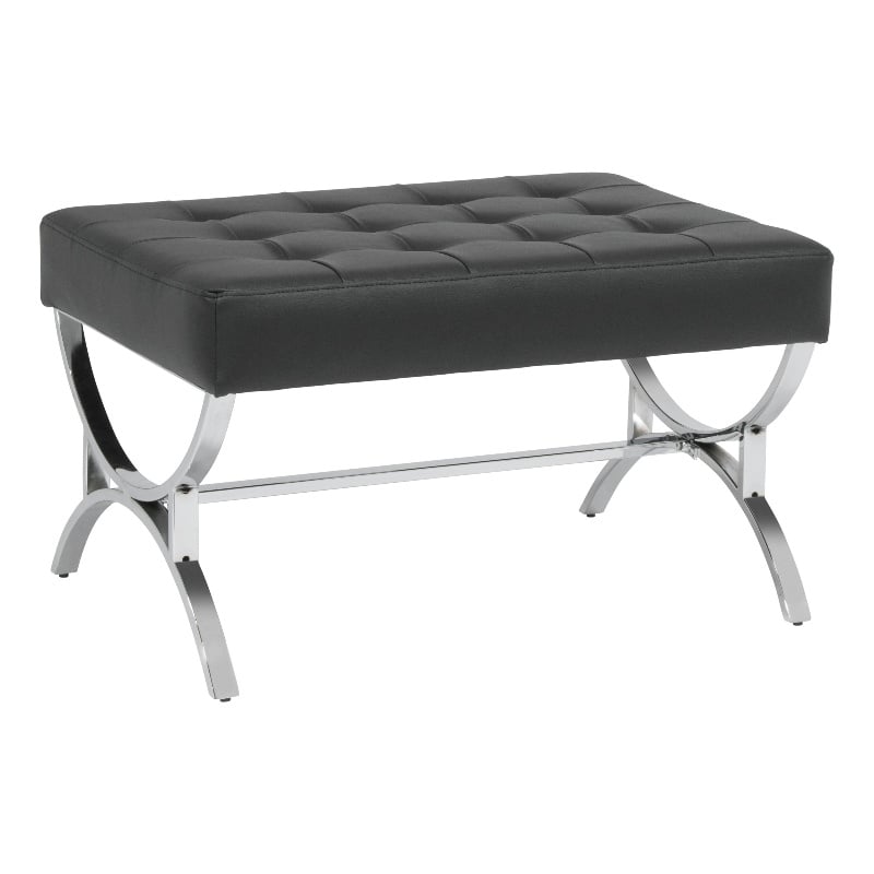 Studio Designs Home Newel Ottoman Blended Leather / Chrome Metal Frame / Black