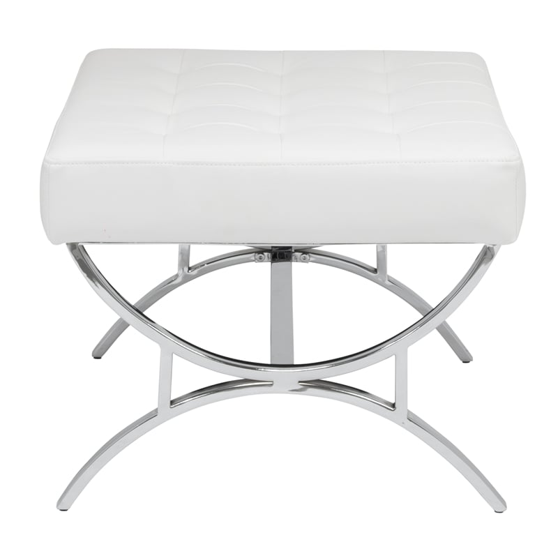 Studio Designs Home Newel Ottoman Blended Leather / Chrome Metal Frame / White