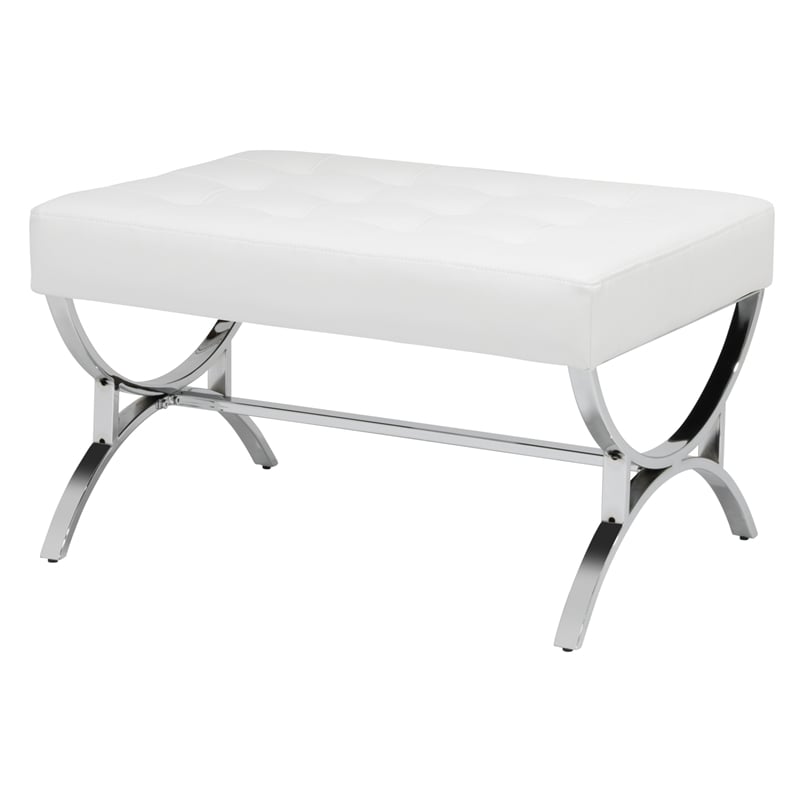 Studio Designs Home Newel Ottoman Blended Leather / Chrome Metal Frame / White