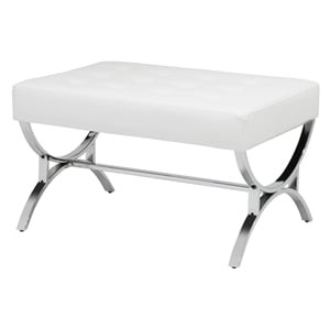 Studio Designs Home Newel Ottoman Blended Leather / Chrome Metal Frame / White