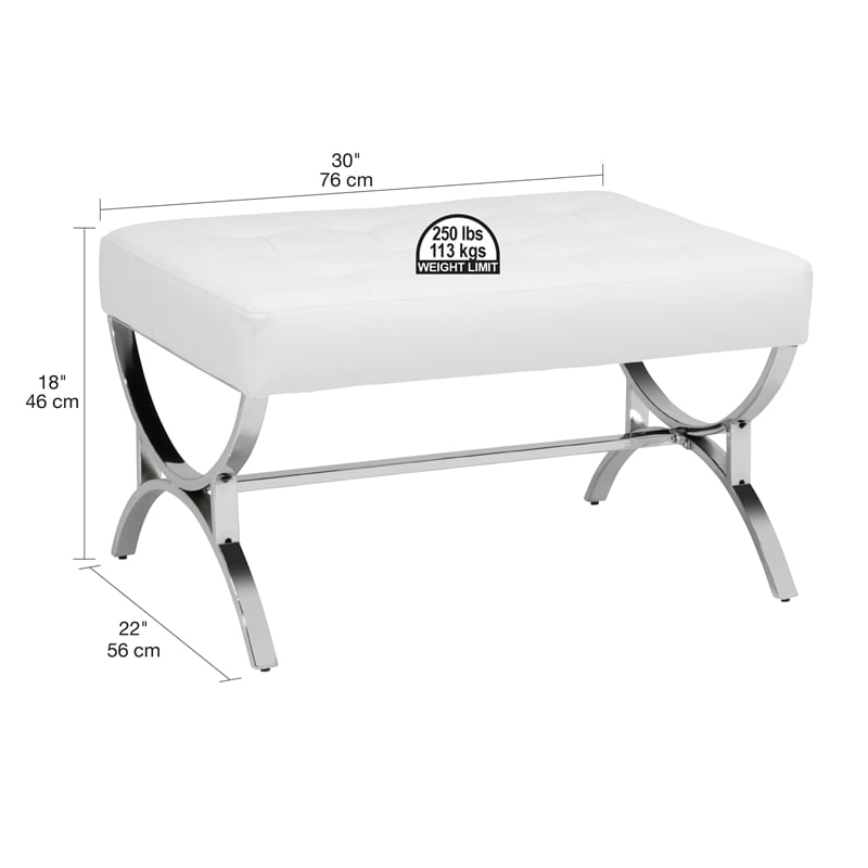 Studio Designs Home Newel Ottoman Blended Leather / Chrome Metal Frame / White