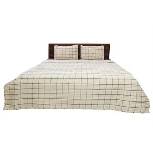 windowpane beige and brown cotton twin coverlet set