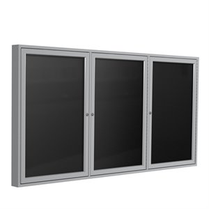 Ghent 48&quotx72&quot 3-Door Silver Aluminum Frame Vinyl Letterboard - Black